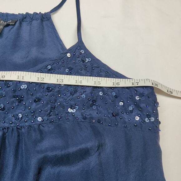 Eileen Fisher Small Silk Sequin Beaded Racerback Mini Slip Dress Navy Blue Glam - Picture 10 of 11